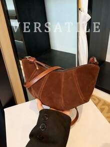 High-End Ox Horn Chic Small Bag Suede Crossbody Bag New Fashionable Versatile Shoulder/Underarm Dumpling Bag, Suede Purse , New Year - 棕色 - 查看 8