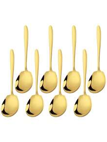 4pcs/2pcs/1pc Stainless Steel Large Serving Spoon, Durable Thick Restaurant Hotel Buffet And Dining Spoon, Flatware Set, Dessert Spoon - Multicolor - View 10