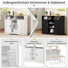 Kitchen Island With Wheels, Extendable Dining Table With Chairs, Sideboard With Ample Storage Space, Ideal For Kitchen And Dining Room As A Sideboard (White) - 白色 - 查看 9