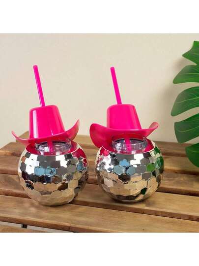 20oz Disco Ball Cowboy Hat Cup, Reusable Disco Ball Cowgirl Party Cup, Single Party Decor Glitter Ball Cocktail Cup, Suitable For Party, Nightclub, Bar, Birthday