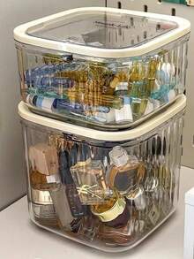 1pc Multi-Functional Dust-Proof Cosmetic Storage Box, Hair Accessory Organizer, Makeup Box, Desktop Trash Can, Women's Organizer Box, Travel Essential, Dorm Storage, Autumn Decor - Clear - View 4