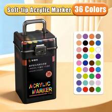 一套包含 12/24/36/48/60/80/120 色软头丙烯马克笔，适合艺术家和学生使用，是绘画、素描、着色、DIY 手工艺品和在画布、木头、石头、织物和其他材料上进行速写的理想选择（随机发送两种笔型）。 - 彩色 - 查看 11