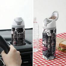 [Local Warehouse] 1 Pc 24oz Insulated Stainless Steel Water Bottle, Vintage Stack Of Books Art With Thorny Roses, Emo Dark Academia Style For Readers, Artistic Floral Graphic Drinkware For Women, Unique Valentines Day Gifts. - 1PC - 查看 5