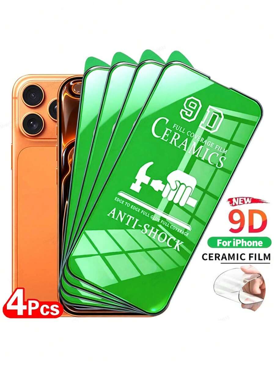 4 Pcs Cover Ceramic Film Compatible With IPhone 17 Pro Max Air 11 14 Plus 15 16 Pro 12 13 Screen Protector Compatible With IPhone X XS Max XR Not Glass Film - Clear - View 1