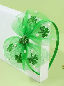 1pc St. Patrick's Day Green Headband For Girls,Fabric Clover Decor St. Patrick's Day Headband For Girls,Cute St. Patrick's Day Hair Accessories For Girls St. Patrick's Day Gifts - Green - View 3