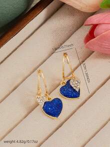 一对优雅心形吊坠耳环 - 独特简约设计，适合女性日常佩戴和情人节礼物，夏季饰品 - 藍色 - 查看 3
