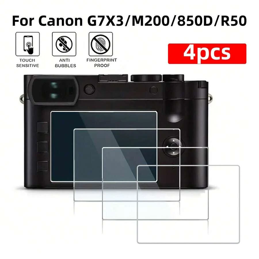 4片装佳能G7X3/M200/850D/R50相机钢化玻璃屏幕保护膜，9H硬度，防刮花，防指纹 - 4pcs透明 - 查看 1