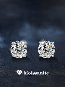 2pcs Luxury 925 Sterling Silver 0.5-1 Carat Moissanite Stud Earrings, Suitable For Women's Daily Wear, Commute, Party, Vacation, Birthday, New Year, Valentine's Day, Mother's Day, Wedding Anniversary, Engagement, Christmas Jewelry Gift - EH0147M - View 1