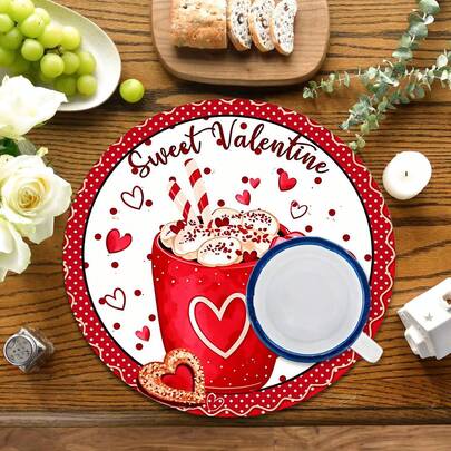 2pcs/4pcs/6pcs Red Heart Shaped Silicone Placemats, Valentine's Day Style Pattern, Holiday Gift, Decorations, Suitable For Dining Table, Coffee Bar, All Season, Washable Tabletop Mats, Room Decor, Coasters, Draining Mats, Kitchen Dining Placemats, Indoor/Outdoor Party Decor, Home Decor, Ideal Gift