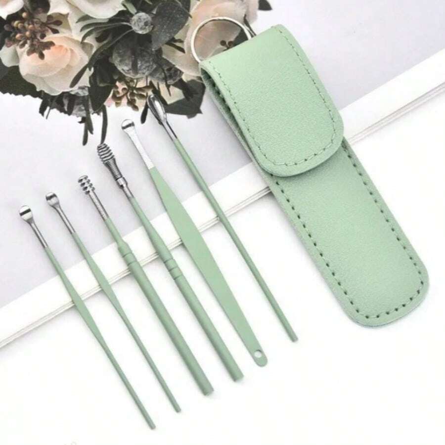 6 piezas Juego de herramientas de acero inoxidable para eliminar el cerumen, cureta, limpiador de oídos, herramientas para el cuidado y limpieza de los oídos - Multicolor - Ver 1