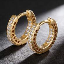 925纯银全镶钻心形耳环，魅力晚宴珠宝，女士礼物 - PTE076 - 查看 1