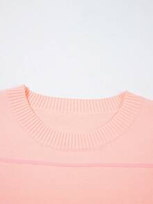 Acelitt Colorblock Striped 3/4 Sleeve Casual Knit Top, Suitable For All Seasons Pink - Pink - View 8