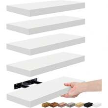 Sorbus Floating Shelves for Wall, Bathroom Shelves Wall Mounted for Kitchen, Bedroom, Bathroom Storage Over Toilet, Hanging Book Shelf for Wall Home Decor Living Room (Mahogany, 3 Pack) - Blanco - Ver 6