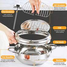 2.2L/3.4L Japanese Tempura Deep Fryer, 304 Stainless Steel With Thermometer, With Oil Drip Funnel Rack And Lid, Suitable For Frying Fries, Chicken, Fish, Vegetables, Seafood - 304 Stainless Steel Deep Fryer - View 5