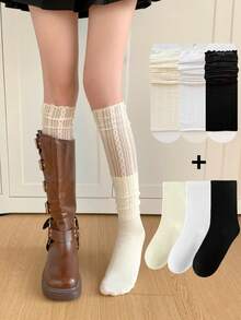 1/2/3 Double White Lace Leg Covers, Women's Stack Socks Covers, Long Stockings Paired With Boots Covers. Spring And Summer Fashionable Ballet Style Calf Socks Combination Set - Multicolor - View 4