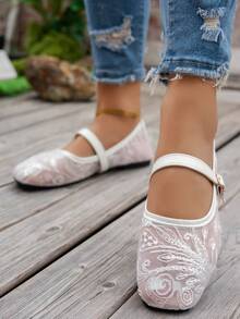 Summer New Bow Tie Mesh Women's Flat Shoes, Casual Comfortable Lightweight Ballet Shoes, Slip-On Everyday Commute Loafers - White - View 3