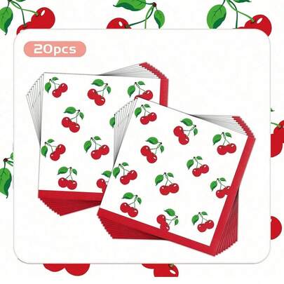 20 piezas Servilletas decorativas de cereza, servilletas de papel desechables con tema de cereza de color rojo, adecuadas para fiestas de cumpleaños, decoración de fiestas