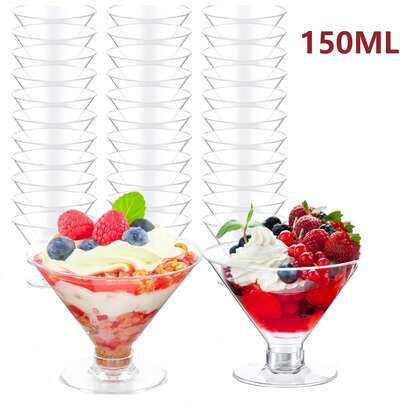 أكواب الحلوى المارتيني سعة 150 مل، أكواب الحلوى والمهلبية والموس للحفلات والأعراس والتموين، مناسبة للوجبات الخفيفة والآيس كريم والموس والمهلبية والفواكه، أطباق بلاستيكية مناسبة للزبادي والآيس كريم والجيلي - أطباق بشكل قلب جميلة للحفلات والأعراس وأعياد الميلاد والمناسبات