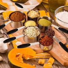 8/10/17件套量杯量勺套装，不锈钢材质，双面磁性量勺，带刻度的量杯量勺套装，粉末和液体量具，烘焙专用量杯量勺套装，适用于面包、马卡龙、蛋糕、抹茶粉、咖啡粉等，适用于干湿食材 - 厨房用品 - 烘焙工具 - 厨房小工具 - 彩色和黑色 - 彩色 - 查看 8