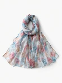 1 Peça Hijab Feminino com Estampa Floral em Aquarela, Lenço Versátil Macio e Respirável, Design Floral em Aquarela Bicolor Premium, Adequado para Uso Diário - Multicolorido - Visão 15