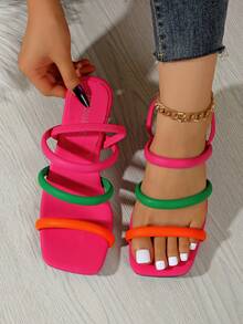 1 Đôi sandal cao gót thanh lịch dành cho nữ, thiết kế quai vuông, kiểu dáng tối giản, phù hợp cho tiệc tùng, công sở, du lịch thường ngày, đi biển, giày cao gót dự tiệc quai chéo sang trọng, mùa hè - Màu Hồng Tươi - Xem 7