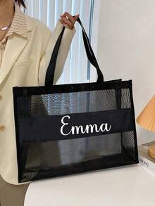 1pc Personalised Mesh Beach Tote Bag, Custom Name &Text, Beach Bag, Foldable Swimming Beach Tote Bag, Waterproof And Sandproof, Mesh Beach Tote Bag Women'S Single Shoulder Handbag, Large Capacity Women'S Bag, Lightweight And Portable, Suitable For Women, Couples, Daily Use, Dating, Birthdays, Holidays, Summer, Vacations, Beaches, Travel, Commuting, Valentine'S Day Gift, Ramadan Gift - Multicolor - View 6