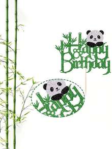 1pc/12pcs/13pcs Baby Birthday Party Themed Cake Toppers, Bamboo Panda Happy Birthday Cake Decorations, Cute Cake Decor - Multicolor - View 5
