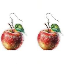 Fruit Dangle Earrings Collection Pickled Cucumber Corn Apple Cauliflower Broccoli Pumpkin Chili Eggplant Cute Earrings - 蘋果 - 查看 9