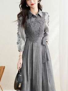 Women Midi Dresses - Grey - View 2