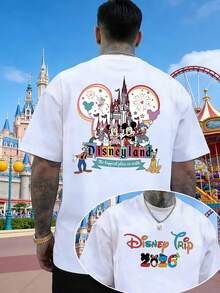 Camiseta de retrato familiar de edición limitada de Disneyland 2026, camiseta de manga corta con cuello redondo de algodón puro de alta calidad, camiseta unisex informal y versátil, adecuada para fiestas navideñas, viajes diarios y salidas. - Blanco - Ver 1