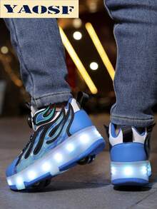 YAOSF 儿童及青少年轮滑鞋，升级版，稳定性更强，可拆卸两用运动鞋，街头酷炫轮滑鞋，户外运动发光鞋，亲子鞋，新款直排轮滑鞋，夜光鞋，带灯轮滑鞋，USB充电轮滑鞋，LED发光轮滑鞋，鞋底发光运动鞋