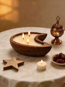 Wooden Crescent Moon Shaped Scented Candle, Creative Design Candle, Home Decor Candle, Eid Candle, Ramadan Candle, Festival Decoration, Celebration Candle, Birthday Gift, Souvenir, Small Gift, Especially Suitable For Ramadan Activities - Multicolor - View 6