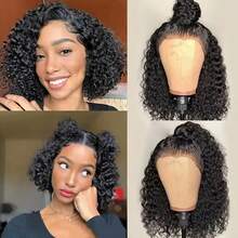 ZHUICHAO Frontal Weaves 34 Inch Long Deep Curly Frontal Brazilian Hair Human Glueless Hair Wig 13x4 HD Lace Front Wigs Wet And Wavy Lace Frontal Wigs Pre Plucked Human Lace Hair Front Wigs For Women 200% Thick Density Real Hair - 1B# - View 8