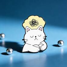 دبوس إينامل قطة بيضاء - يتميز بقطة نائمة مع فقاعة تفكير صفراء وتفاصيل خربشة فوضوية، دبوس صدر لعشاق القطط، للارتداء اليومي أو كهدية، إكسسوار موضة بتصميم كرتوني كاواييي - متعدد الألوان - مشاهدة 5