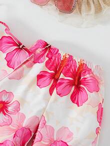 BASUSARRI Young Girls Floral Print Camisole Top And Wide Leg Pants Set, Fashionable And Versatile Casual Holiday Outfit - Pink - View 7