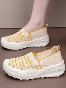 Women's Breathable Mesh Flats Shoes, Soft Loafers Flats, Slip On Shoes Loafer - Yellow - View 2