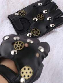 2 chiếc găng tay Steampunk, găng tay hở ngón phong cách Gothic cổ điển bằng da PU có họa tiết bánh răng, thích hợp cho nhập vai và hóa trang. Loại găng tay hở ngón phong cách Gothic cổ điển này hoàn hảo cho trang phục nhập vai, khiêu vũ, hip-hop, các bữa tiệc hóa trang, biểu diễn, múa cột, các buổi hòa nhạc, lái xe, đạp xe, đi xe máy, v.v. (Màu đen ngẫu nhiên) - màu đen - Xem 3