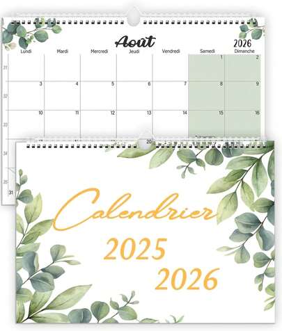 Magnetisk kylskåpskalender 2026–2027, 32 x 22 cm, familjekalender januari 2026 – juni 2027, adventskalenderorganisatör, kontor och hem, månadsplanerare (franska)