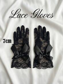 1 Pair Ultra Stretch Lace Gloves For Girl & Girls, Ages 4-12 Years, Black Series - Suitable For Wedding, Pageant, Flower Girl, Dance Performance & Birthday Princess Photo Props - 1Pair - View 12