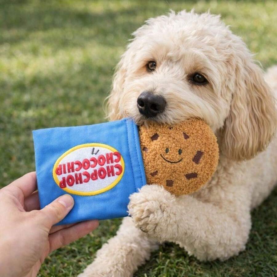 Scented Cookie Squeaky Plush Toy, Interactive Chew Toy For Dogs, Puppy Sniff & Seek Feeding Toy - Blue - View 1