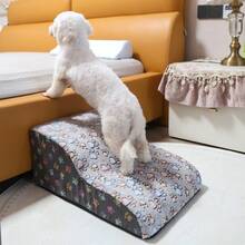 1pc Printed Flannel Pet Stair/Ramp, Non-Slip Foam Steps For Small Dogs, Removable & Washable - Grey - View 4