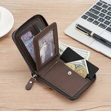 Patchwork Leather Design, Showcasing Fashionable Aesthetics. The Short, Horizontal Design Is Compact And Portable, With Durable Collagen-Bound Edges, Making It A Perfect Gift For Your Boyfriend, Dad, Or Father's Day Present. - Coffee Brown - View 2