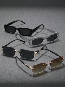 4副男士小框无框个性时尚眼镜，适合街头摄影、驾驶、露营、日常生活、海滩派对等场合佩戴。 - 彩色 - 查看 2