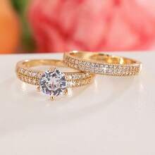 2 Pieces Copper Ring Set For Women, Elegant Retro Bridal Layering Ring With Sparkling Zirconia, Daily/Wedding Jewelry, Valentine's Day Gift - Wedding Rings 5 - View 10