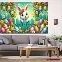 1 pièce Bannière plate 2D Lapin de Pâques Jardin de printemps avec tulipes et œufs pastel - rose clair, jaune, bleu, violet, vert, blanc et orange. Décoration de fête de Pâques intérieure/extérieure, toile de fond pour chasse aux œufs de Pâques, fourniture murale pour mariage d'anniversaire à la maison - sans alimentation électrique, design plat 2D - 1 PCS (1 pièce) - Voir 5