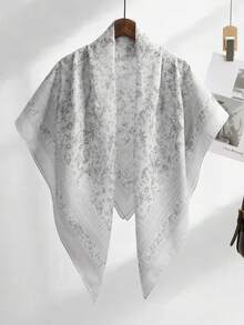 1 Peça Lenço Quadrado Estampado com Planta de 110cm para Mulheres, Hijab de Voile, Floral, Leve, Macio, Confortável, Respirável, Versátil, Hijab Estampado, Lenço de Flor de Alta Qualidade e Atmosfera Delicada, Lenço Decorativo Elegante de Proteção Solar, Lenço Quadrado Multifuncional para Looks, Adequado para Uso Diário, Todas as Estações - Multicolorido - Visão 23