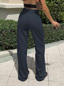 MYOURSA Solid Front Pleated Straight Leg Tailored Pants Spring - Iron Gray - View 2