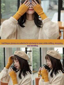 一双露指手套，时尚简约设计，男女通用，触屏针织连指手套，适合运动、骑行、写作、户外活动、聚会等场合，保暖防风，是冬夏送给亲朋好友的绝佳礼物。 - 白色 - 查看 11