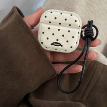 极简磁吸式真皮耳机保护套，黑色线材，波点图案，兼容 Pro 2，可爱简约设计，也兼容 4、3、1/2，适合女性使用 - 白色 - 查看 3