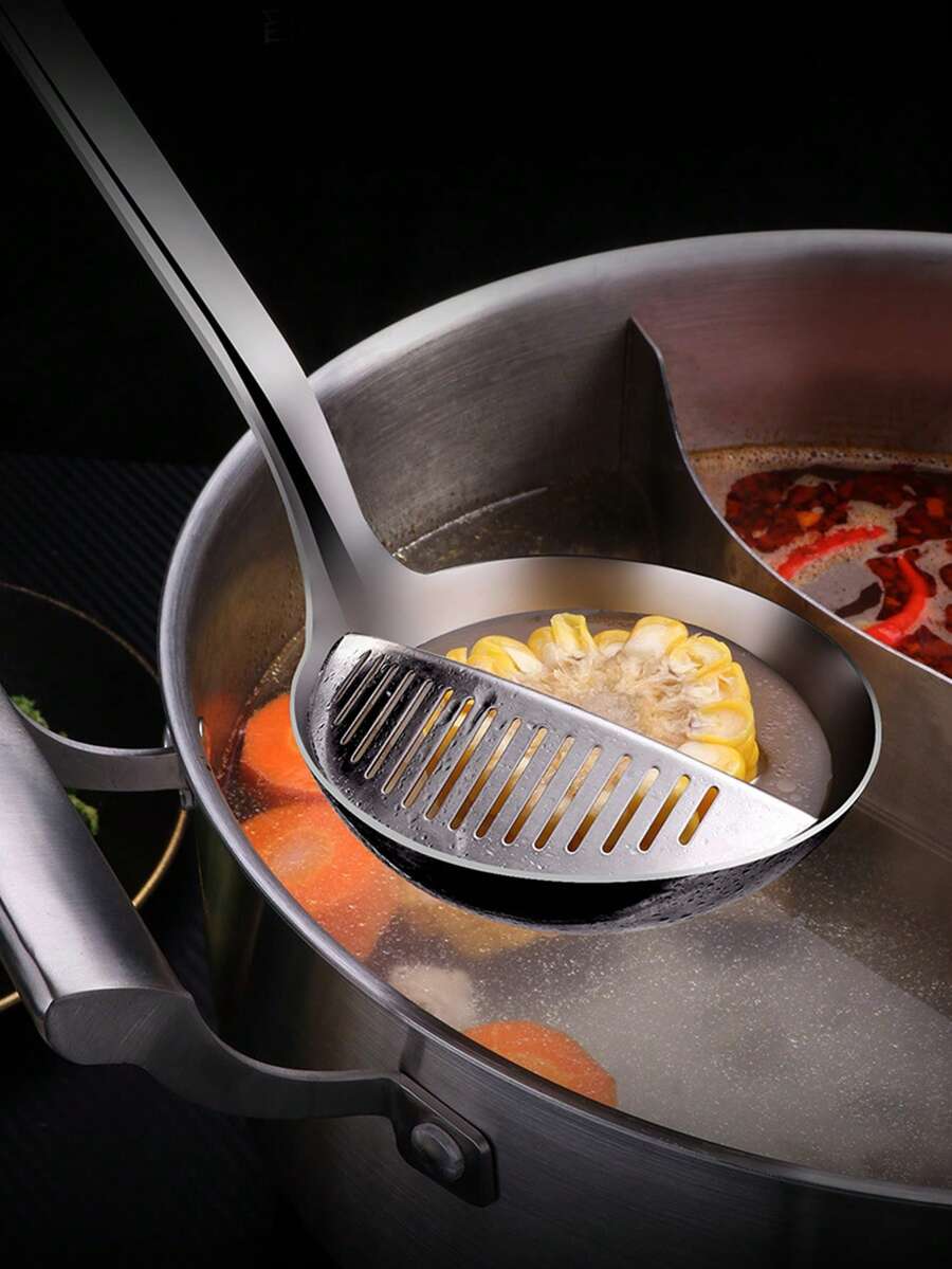 1个不锈钢二合一汤勺兼滤勺，多功能火锅勺，可拆卸清洗，适用于家庭和餐厅。 - 銀色 - 查看 1